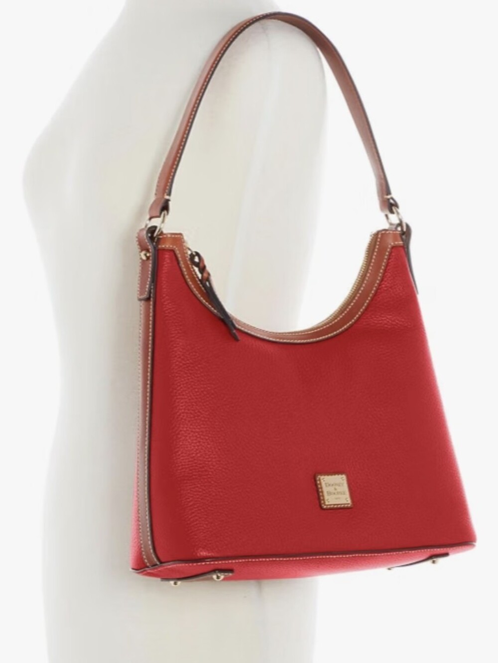 NWOT Dooney & Bourke Red Pebbled Leather Hobo with Tan Trim